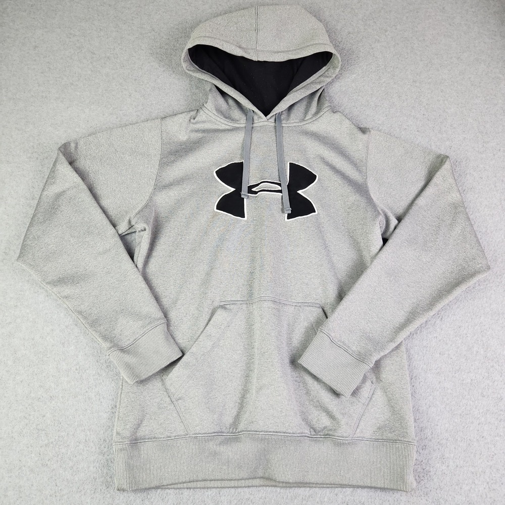 Under Armour Hoodie Men MD Gray Big Logo Storm Fleece Lined Athletic Long Sleeve